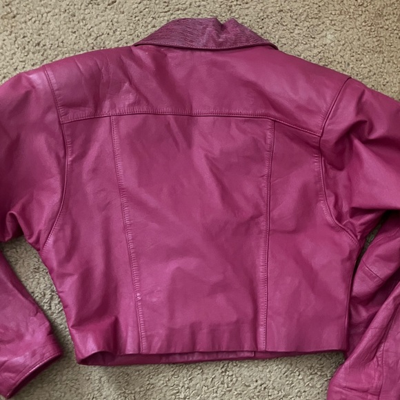 Vintage Red Leather Blazer Cropped - Picture 6 of 7